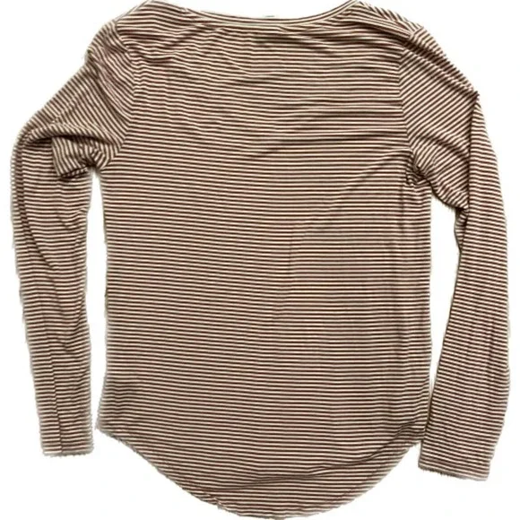 Old Navy Luxe Women's Medium M Long Sleeve Shirt Burnt Orange White Stripes - Picture 2 of 3